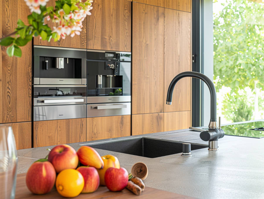 kuchenne meble z drewnianymi frontami